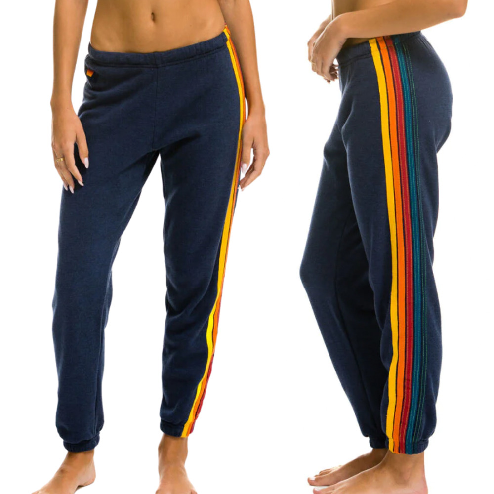 Aviator Nation Navy Track Joggers with Rainbow Side Stripes